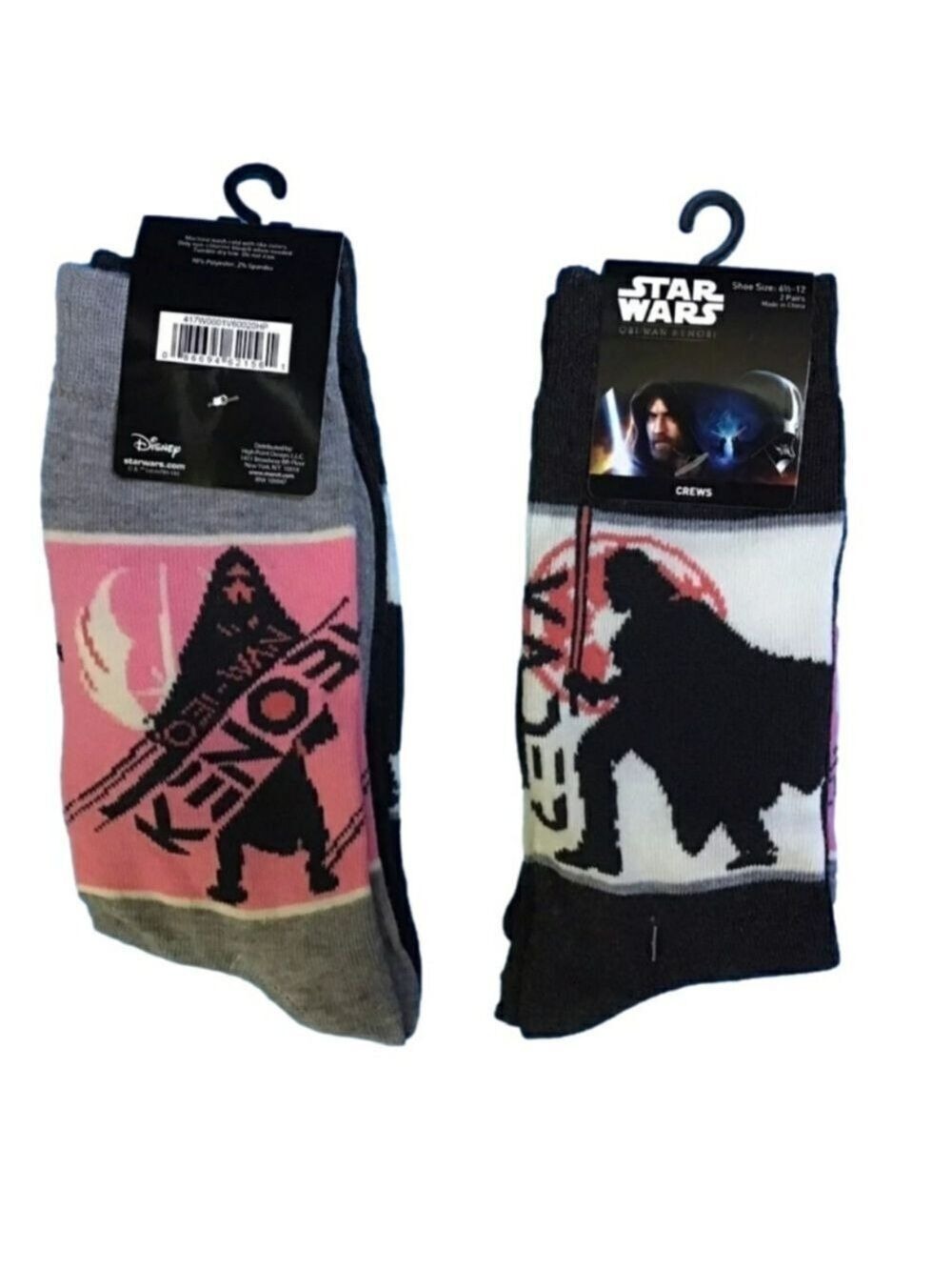 New Disney Star Wars Obi Wan Kenobi Crew Socks 2 Pair  Unisex Size 6.5-12